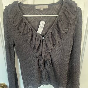LOFT Charcoal Ruffled Blouse